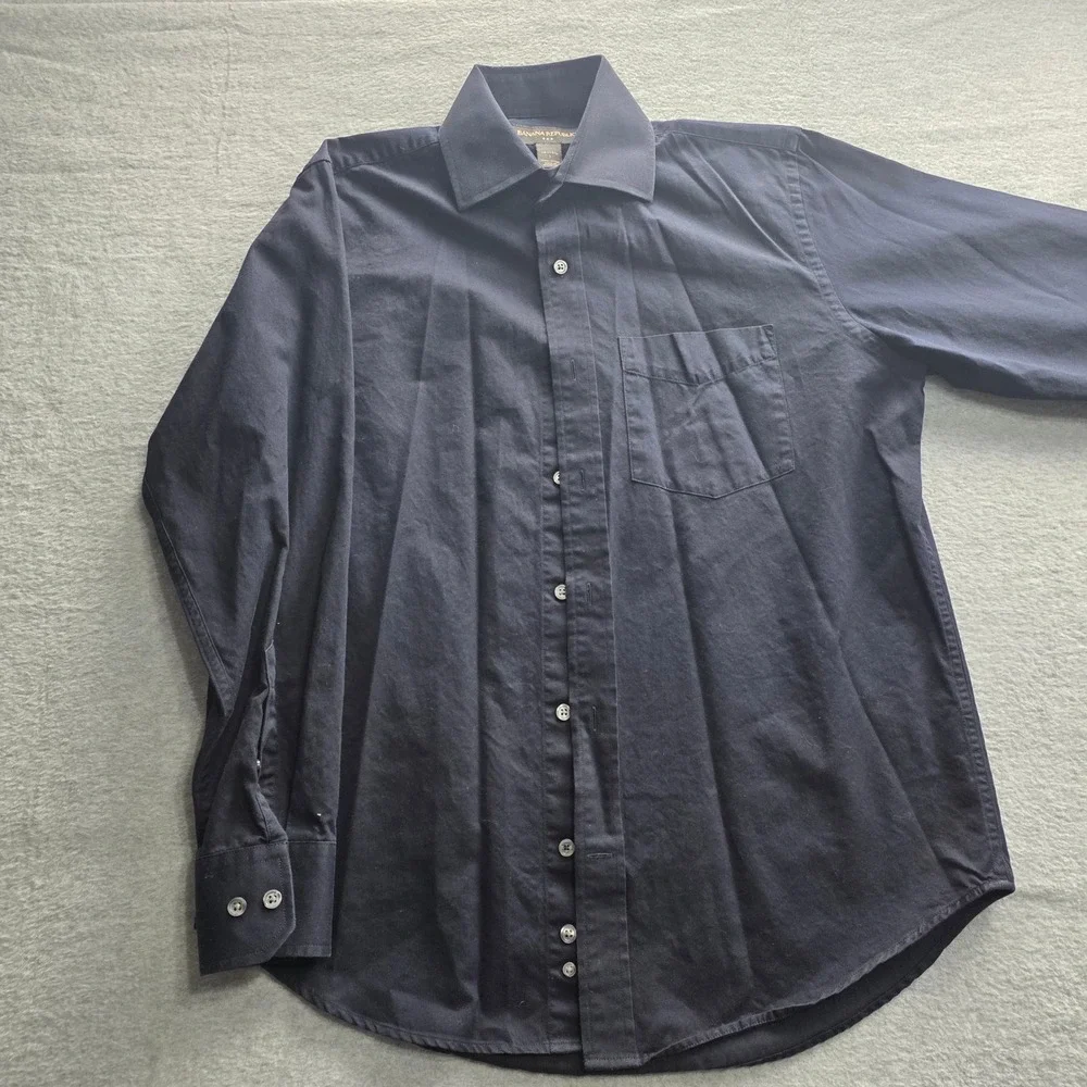 Banana Republic Mens Navy Blue Button Down Shirt 100% Cotton Sm 14-14.5 Long Slv